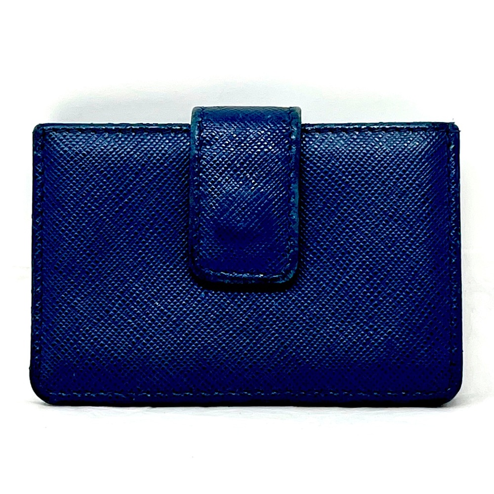 Prada Blue Saffiano Accordion 5 Slot Card Wallet